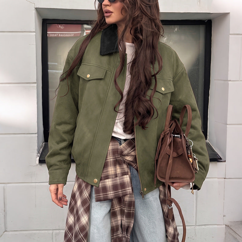 Women Elegant Suede Jacket Mune Fashion