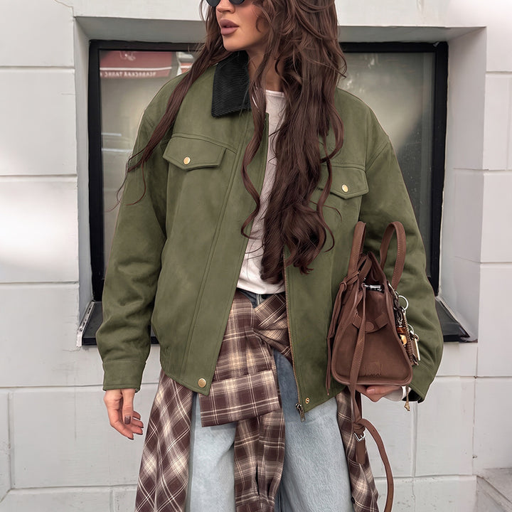 Women Elegant Suede Jacket Mune Fashion