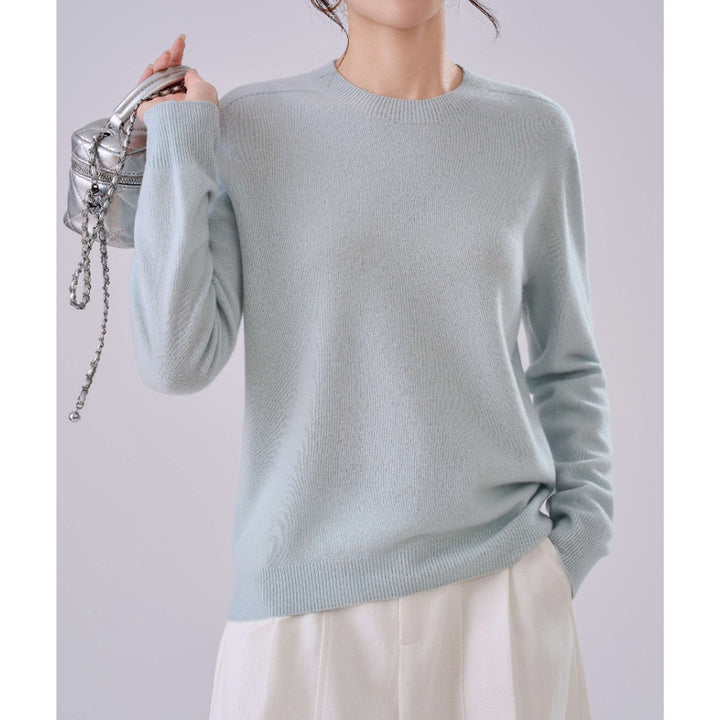 Women's Fine Crew Neck Sweater made of Cashmere Blend with Ribbed Cuffs Mune Fashion