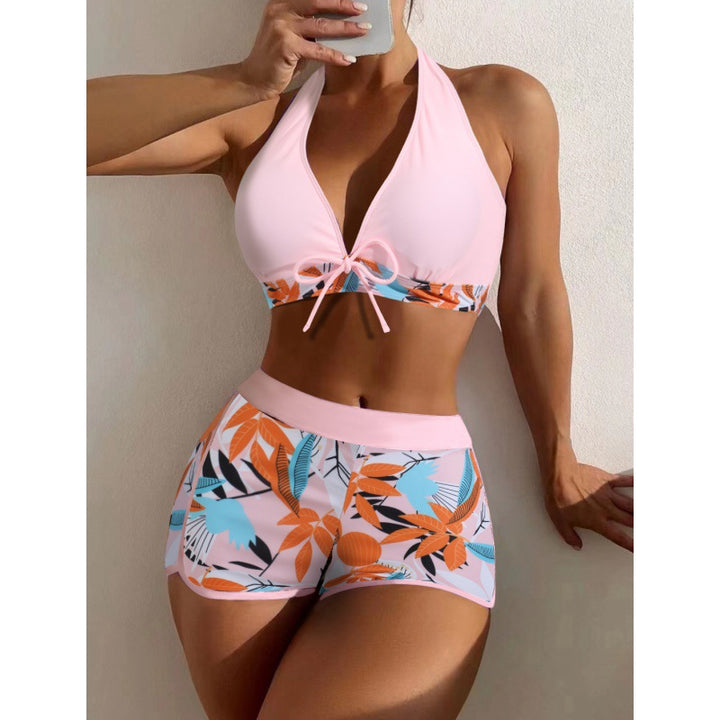 Women High-neck Bikini with Playful Floral Pattern Mune Fashion