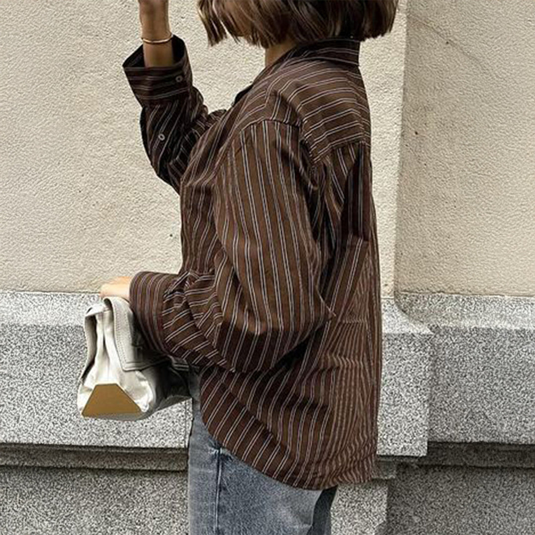 Women oversized casual shirt with fine pinstripes, shirt collar and chest pocket Mune Fashion