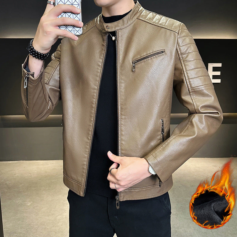 Men's Fashion Faux Leather Jacket with Stand-Up Collar Mune Fashion 1788322179
