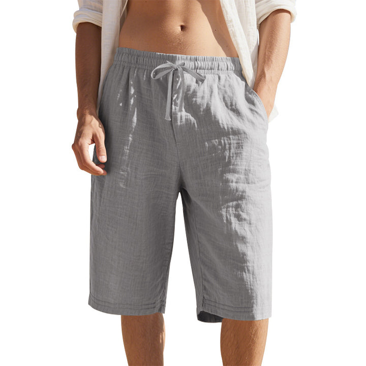 Men's knee-length Bermuda shorts made of crinkled muslin with elastic tunnel drawstring waistband and side pockets Mune Fashion