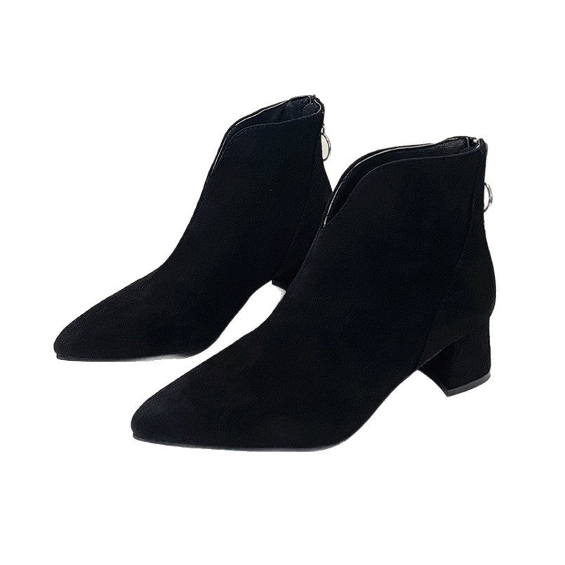 Women’s pointed ankle boots with back zipper ring and comfort block heel Mune Fashion