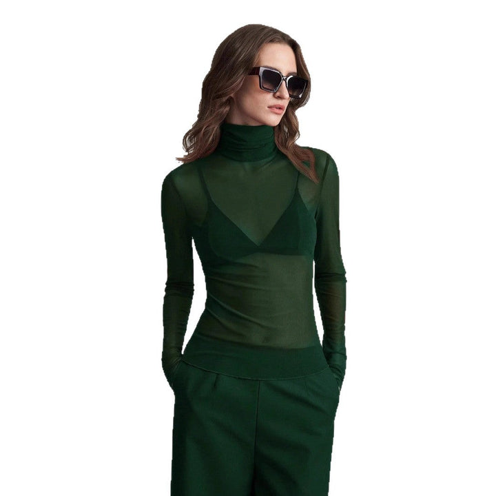 Women's Transparent Turtleneck Blouse with Figure-Shaping Cut Mune Fashion
