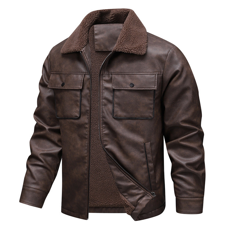 Men's vintage-inspired faux leather jacket with teddy lining and shirt collar Mune Fashion