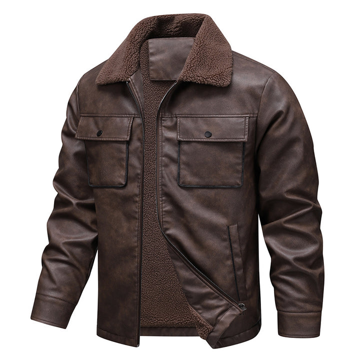 Men's vintage-inspired faux leather jacket with teddy lining and shirt collar Mune Fashion