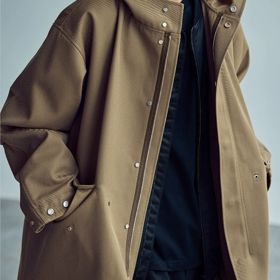 Men's Loose-Fitting Water-Repellent Parka with Snap Closure and Hood Mune Fashion