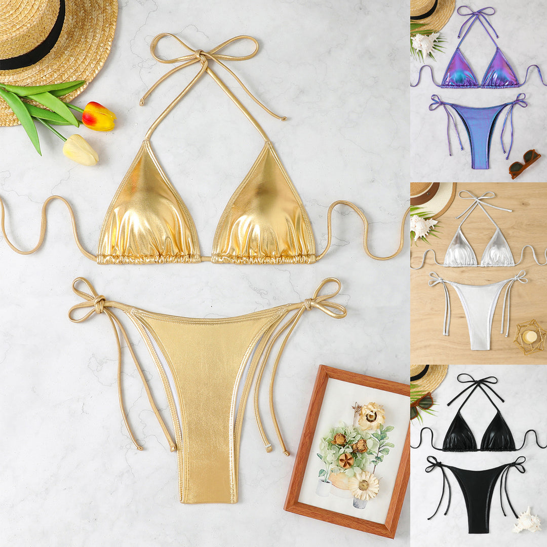 Women's Shiny Triangle Bikini Set Mune Fashion