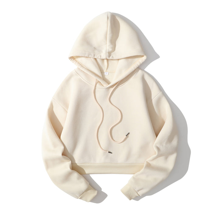Women's cropped hoodie with soft fleece interior and elastic ribbed hem Mune Fashion