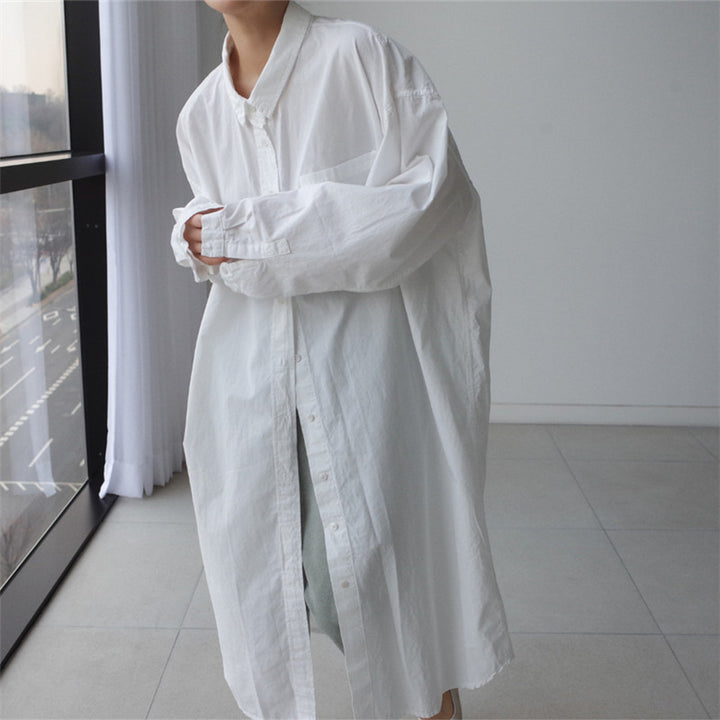 Women Oversized Shirt Dress with Long Button Placket and Breast Pocket Mune Fashion