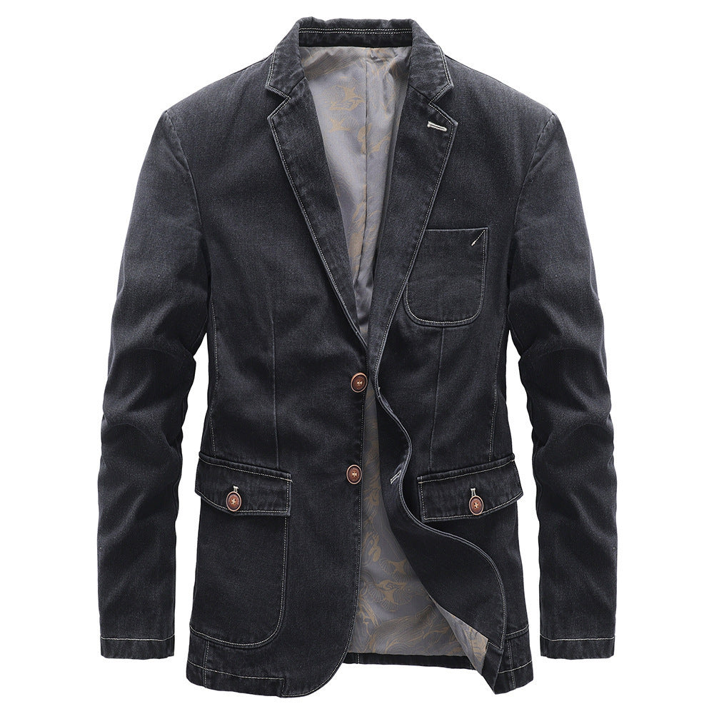 Men's Light Denim Blazer with Patches Mune Fashion