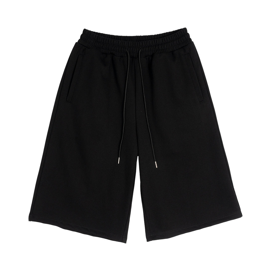 Men's Knee-Length French Terry Sweat Shorts with Drawstring and Embroidered Crest Mune Fashion