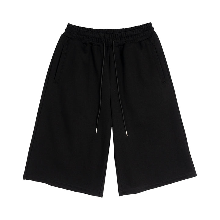 Men's Knee-Length French Terry Sweat Shorts with Drawstring and Embroidered Crest Mune Fashion