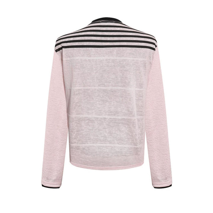 Women's long sleeve shirt with statement print, sport stripes and textured slub look Mune Fashion