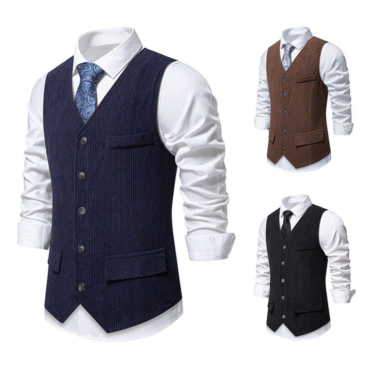 Men's Tailored Business Waistcoat made of Structured Fabric with V-Neck and Decorative Buttons Mune Fashion
