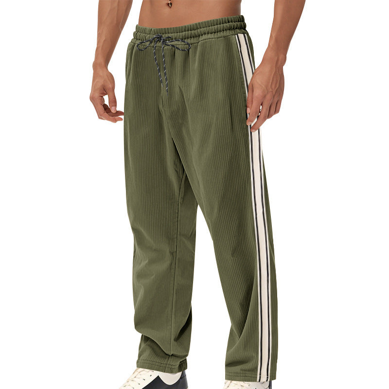 Men's loose training pants in corduroy look with drawstring waistband and side contrast stripes Mune Fashion