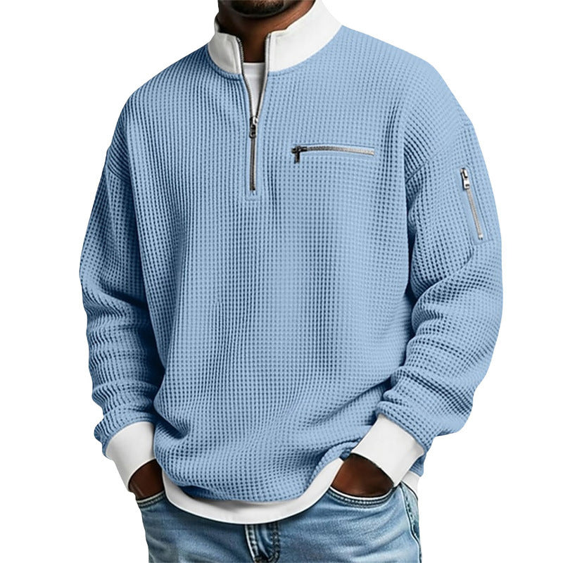 Men's sporty quarter-zip pullover with textured pattern Mune Fashion