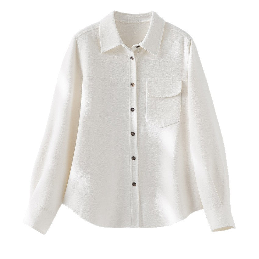 Ladies' shirt blouse made of textured viscose with breast pocket and classic collar Mune Fashion