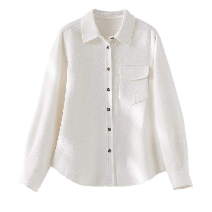 Ladies' shirt blouse made of textured viscose with breast pocket and classic collar Mune Fashion