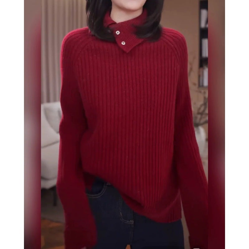 Women’s turtleneck sweater with snap-button placket and fine ribbed structure Mune Fashion