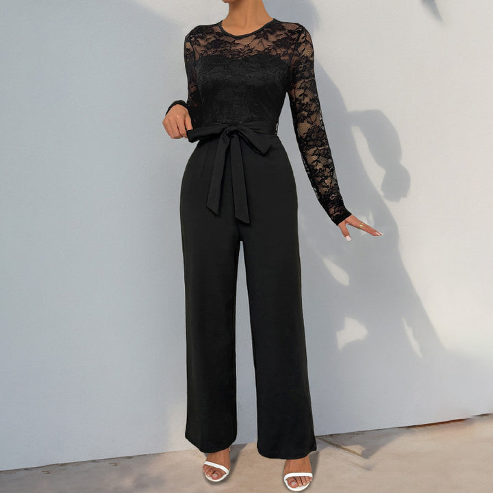 Women's lace jumpsuit with belted waist and wide leg Mune Fashion