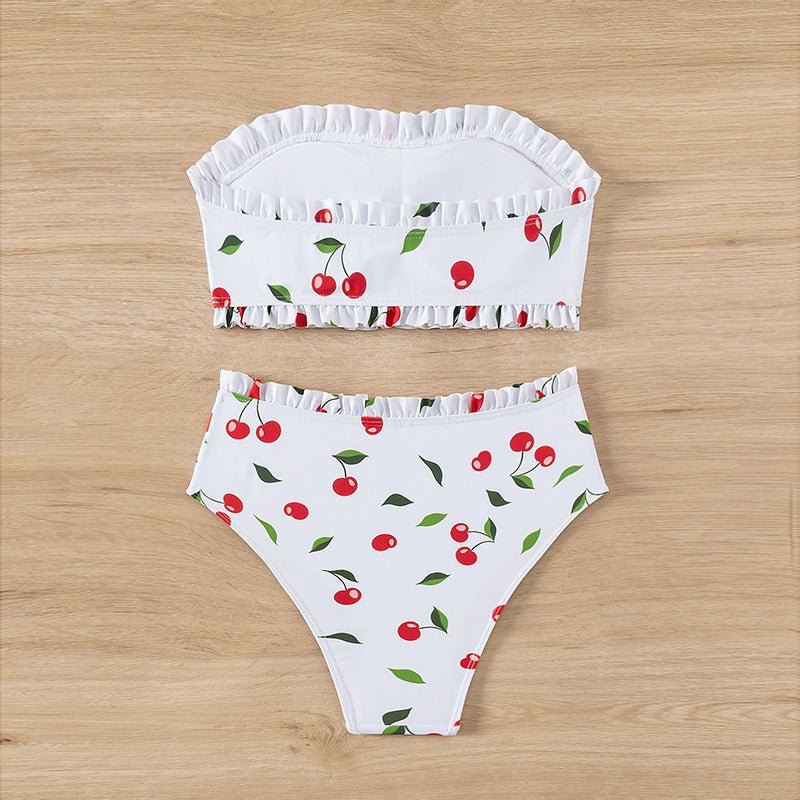 Women's bandeau bikini with cheerful cherry pattern and elegant ruffle Mune Fashion