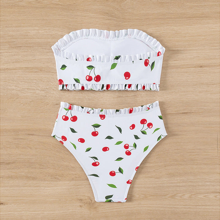 Women's bandeau bikini with cheerful cherry pattern and elegant ruffle Mune Fashion