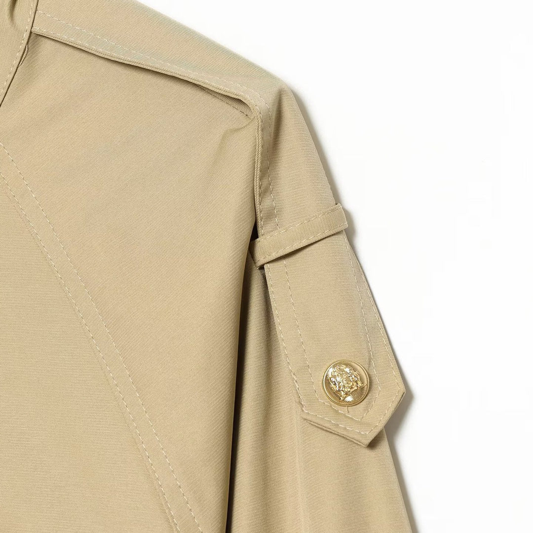 Women's lightweight field jacket with drawstring, stand-up collar, epaulettes, and lace trim Mune Fashion
