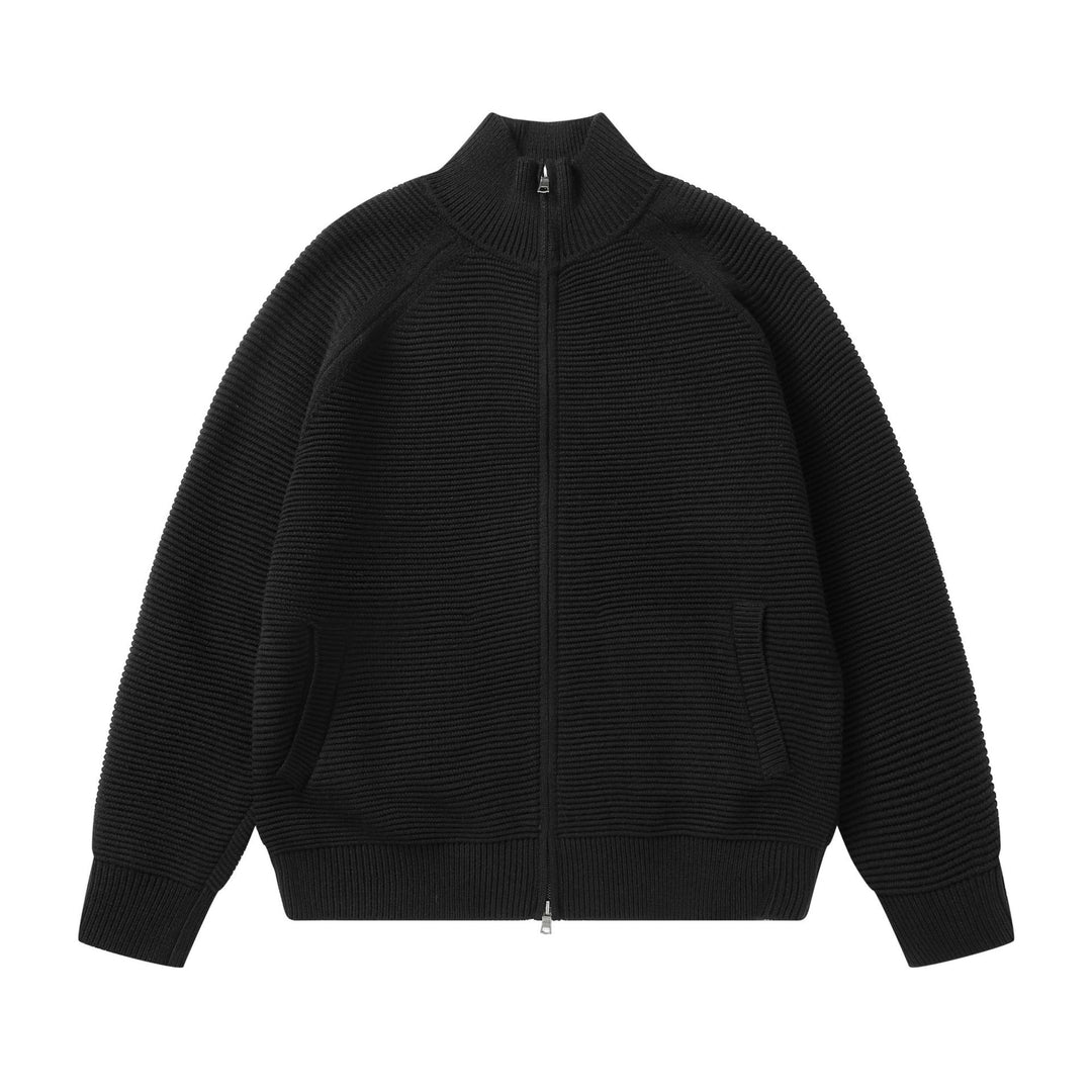 Men's chunky knit stand-up collar cardigan with full-length zipper Mune Fashion