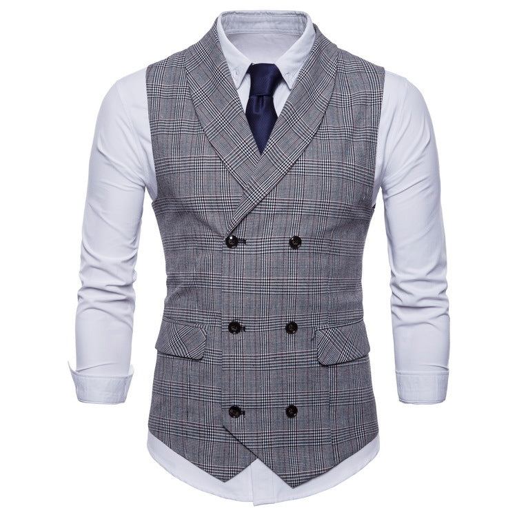 Men's tailored double-breasted suit vest in Prince of Wales check Mune Fashion