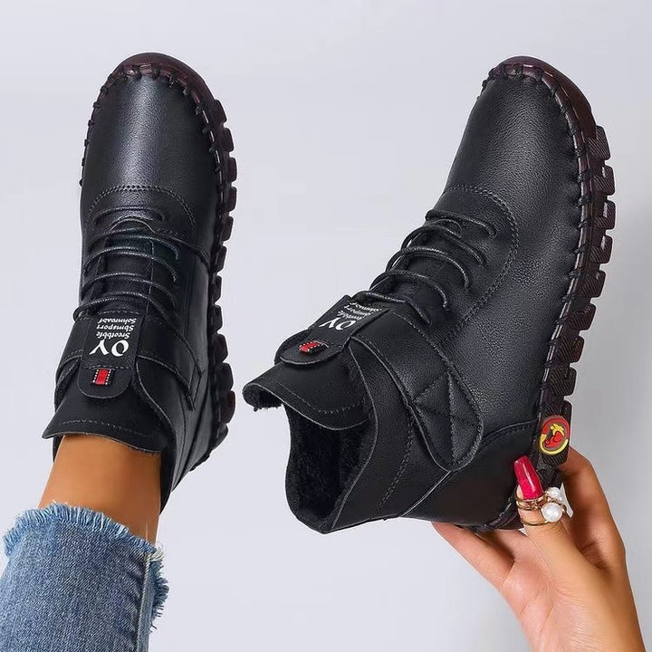 Women's ankle-high casual boots with Velcro, elastic lacing, and distinct tread sole Mune Fashion