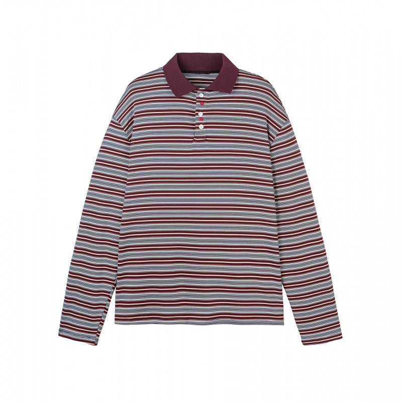 Men's long sleeve polo shirt with fine striped pattern and ribbed collar Mune Fashion