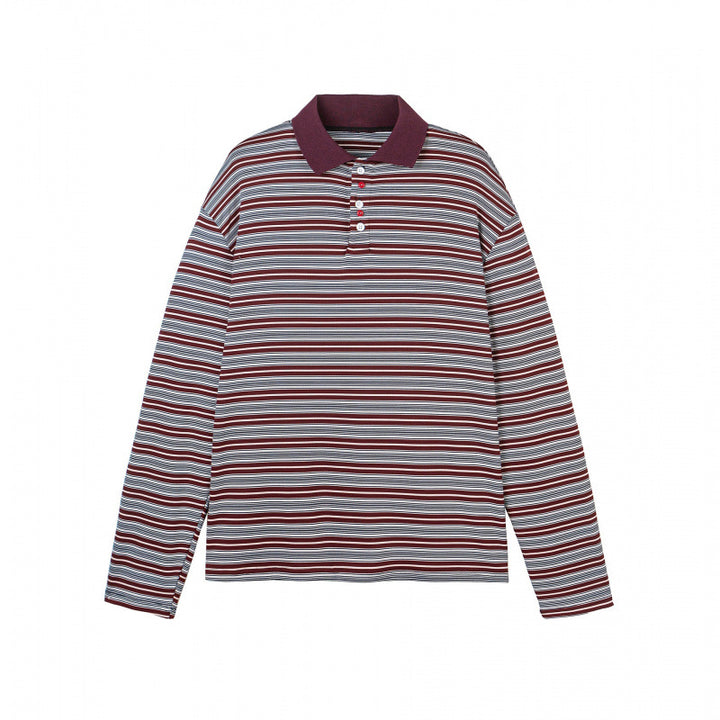 Men's long sleeve polo shirt with fine striped pattern and ribbed collar Mune Fashion