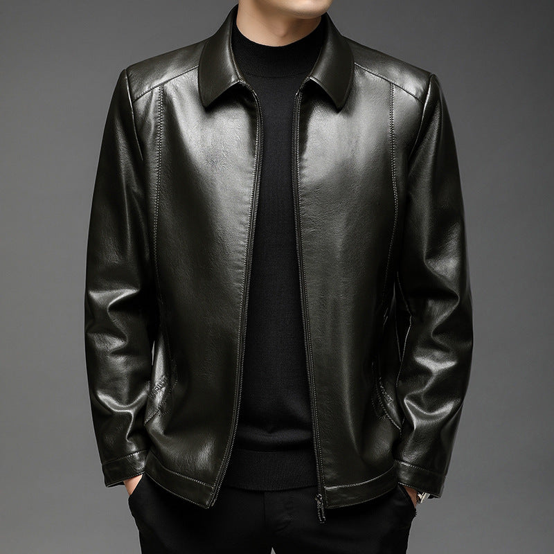 Men's Minimalist Smooth Leather Jacket with Shirt Collar and Tailored Fit Mune Fashion