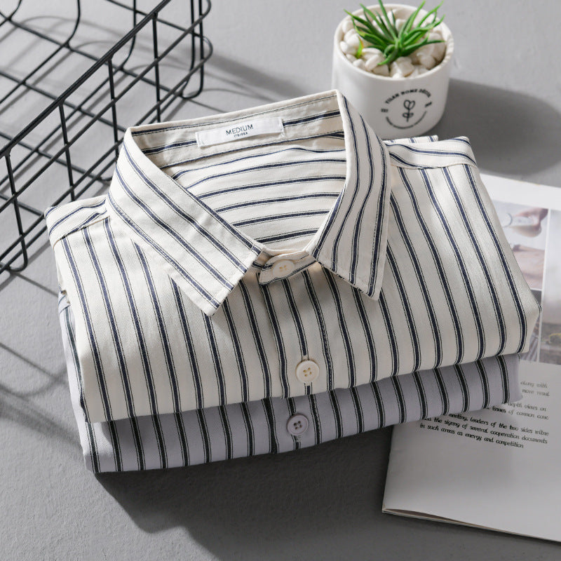 Men's pinstripe long sleeve shirt jacket in overshirt style made of lightweight cotton blend with diagonal breast pocket Mune Fashion