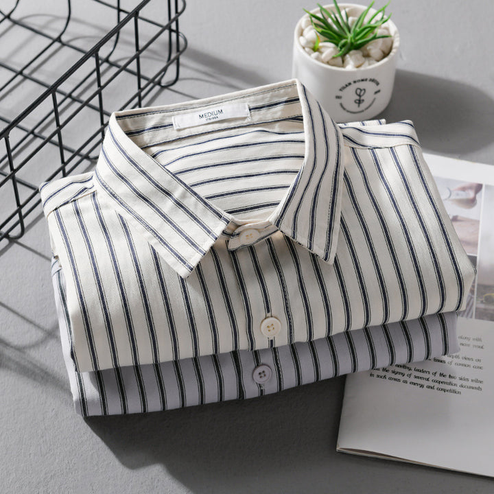 Men's pinstripe long sleeve shirt jacket in overshirt style made of lightweight cotton blend with diagonal breast pocket Mune Fashion