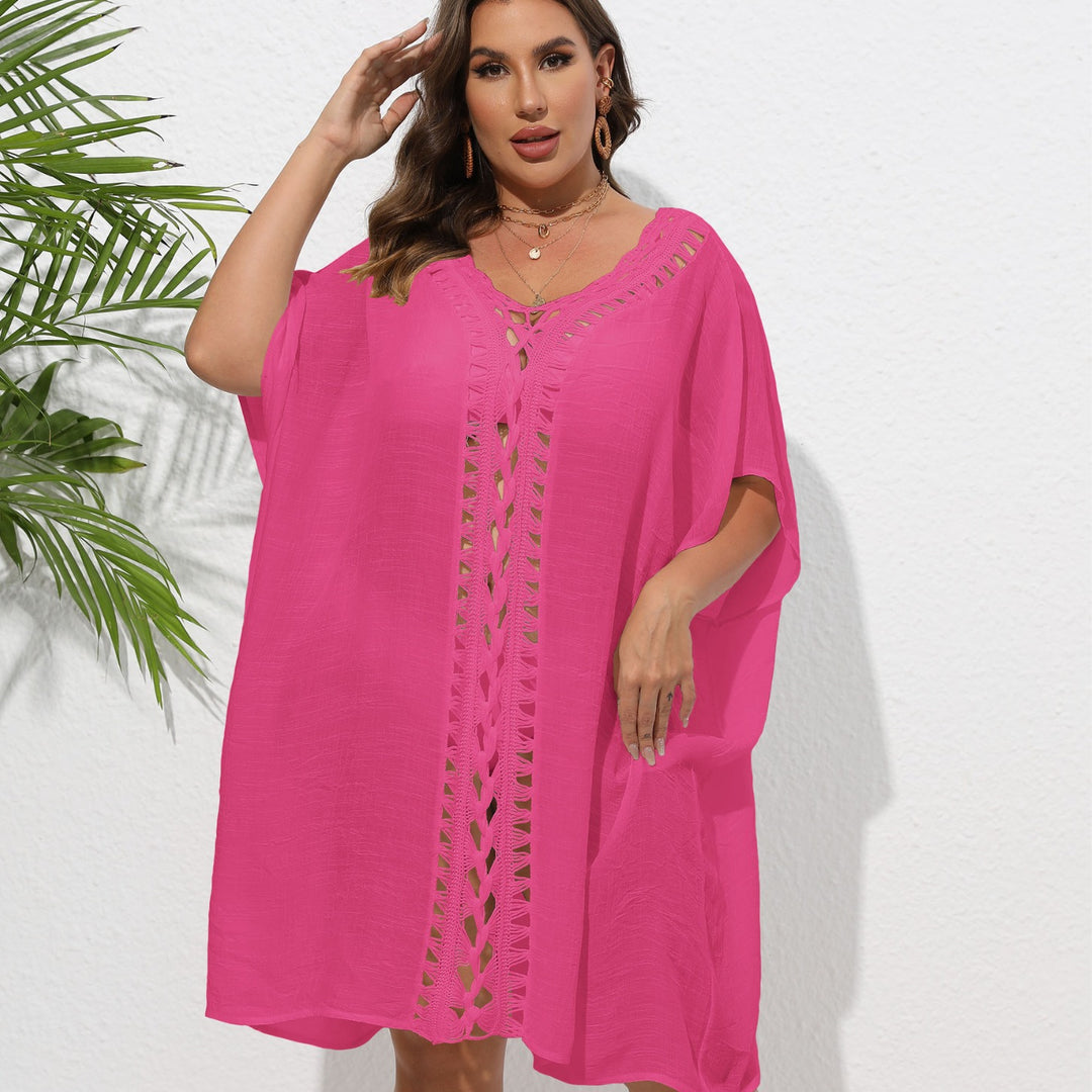 Women Airy Beach Kimono with Decorative Crochet Lace Mune Fashion