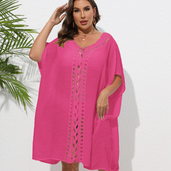 Women Airy Beach Kimono with Decorative Crochet Lace Mune Fashion