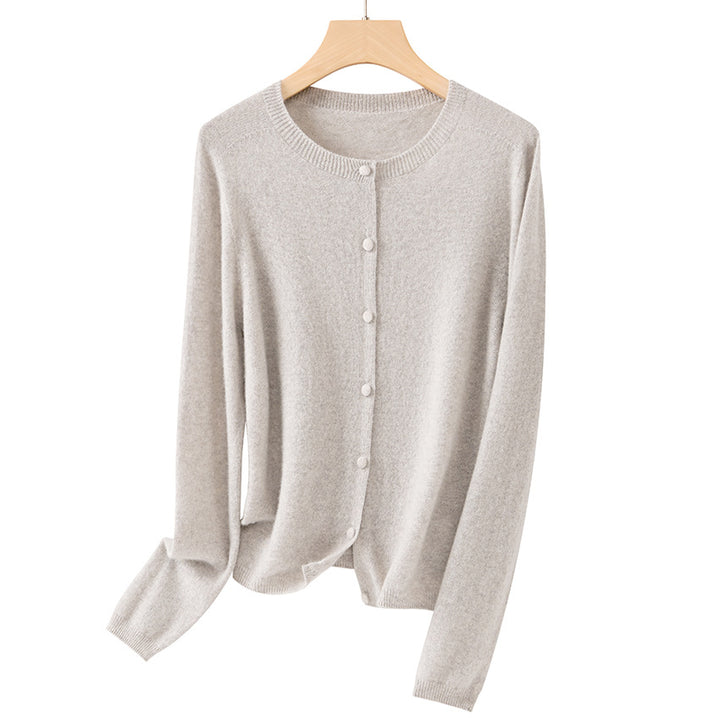 Women's Fine Round Neck Cardigan made of soft fine knit with continuous button placket Mune Fashion