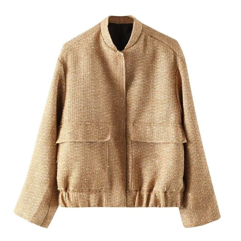 Women's embellished bouclé bomber jacket with sequins and rhinestones Mune Fashion