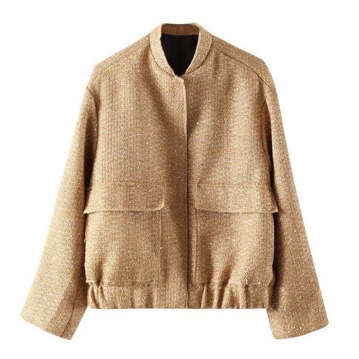 Women's embellished bouclé bomber jacket with sequins and rhinestones Mune Fashion