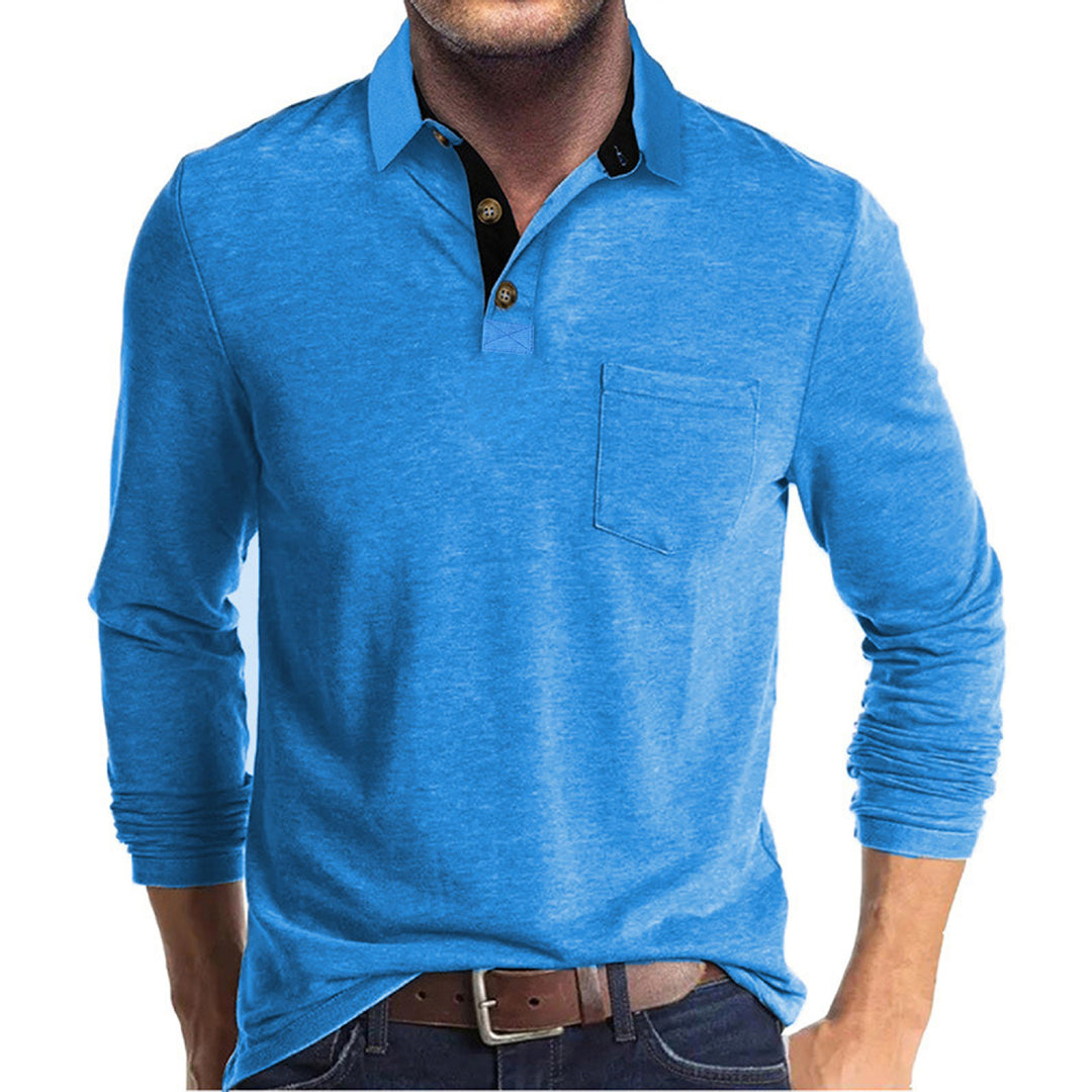 Men's long-sleeve polo shirt with chest pocket, contrasting button placket, and casual stretch fit Mune Fashion