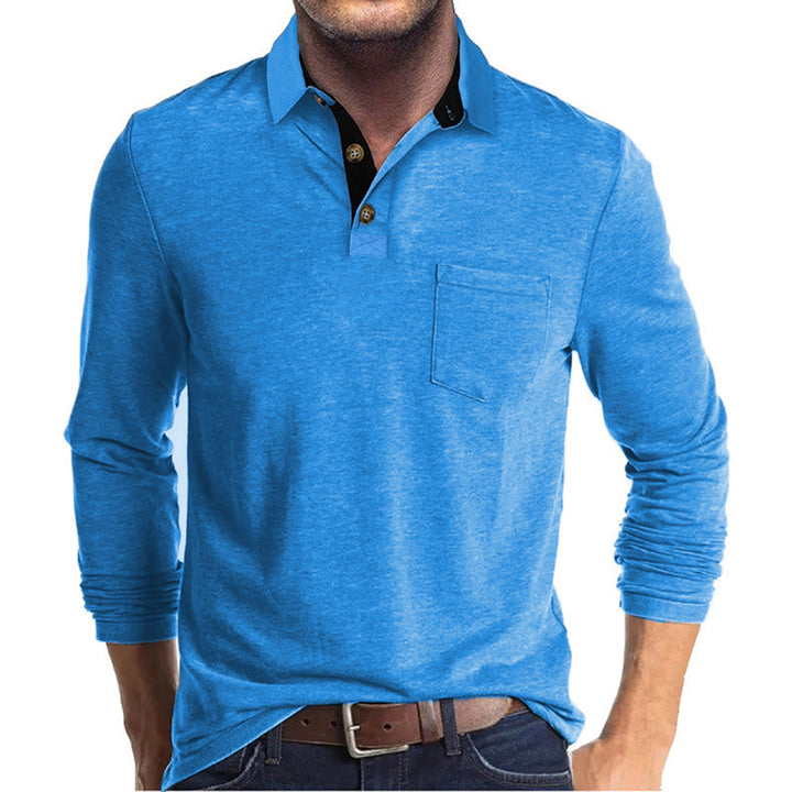 Men's long-sleeve polo shirt with chest pocket, contrasting button placket, and casual stretch fit Mune Fashion