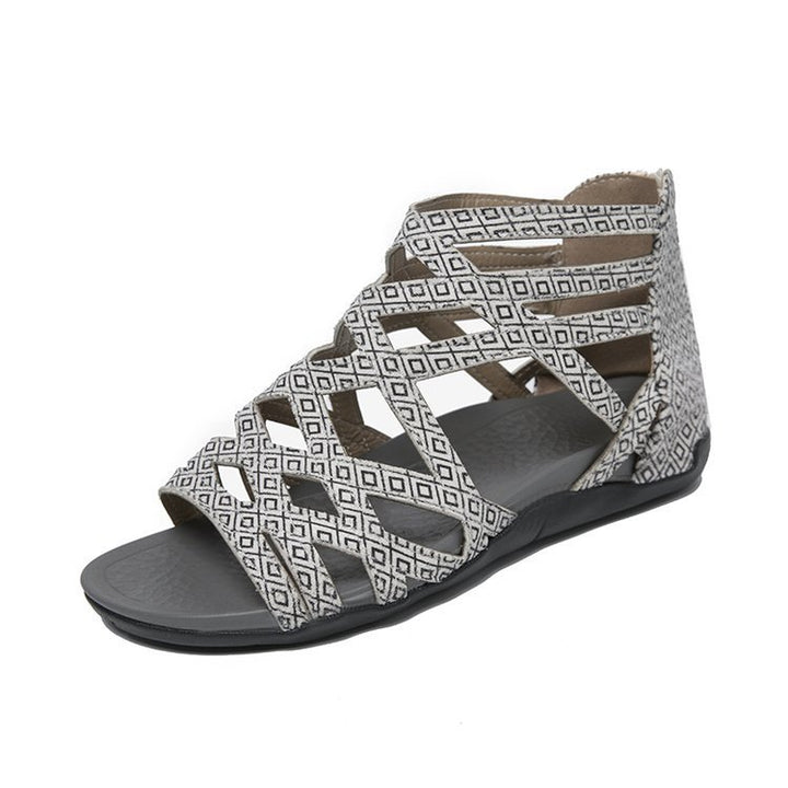Women's Roman sandals with zipper, woven cut-out upper material and padded comfort sole Mune Fashion