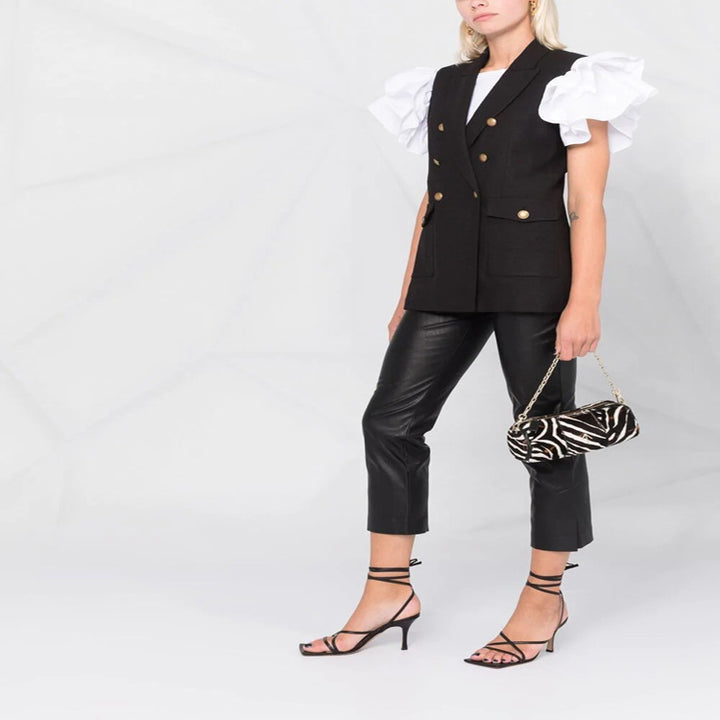 Women's double-breasted sleeveless blazer vest with distinctive decorative round buttons Mune Fashion