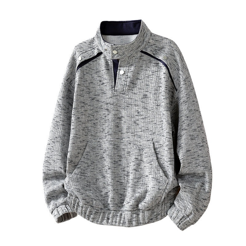 Men's oversized sweatshirt with structured design, stand-up collar, snap button placket, and kangaroo pocket Mune Fashion
