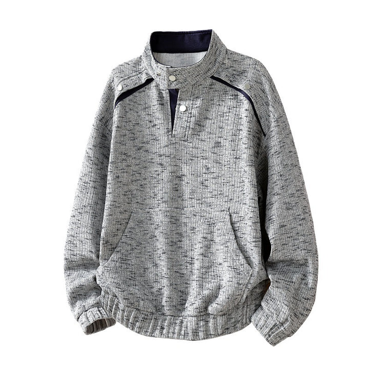 Men's oversized sweatshirt with structured design, stand-up collar, snap button placket, and kangaroo pocket Mune Fashion