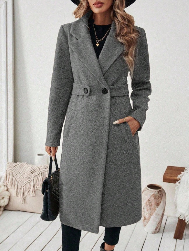 Women Longline Coat with Lapel Collar and Flap Pocket Detail Mune Fashion
