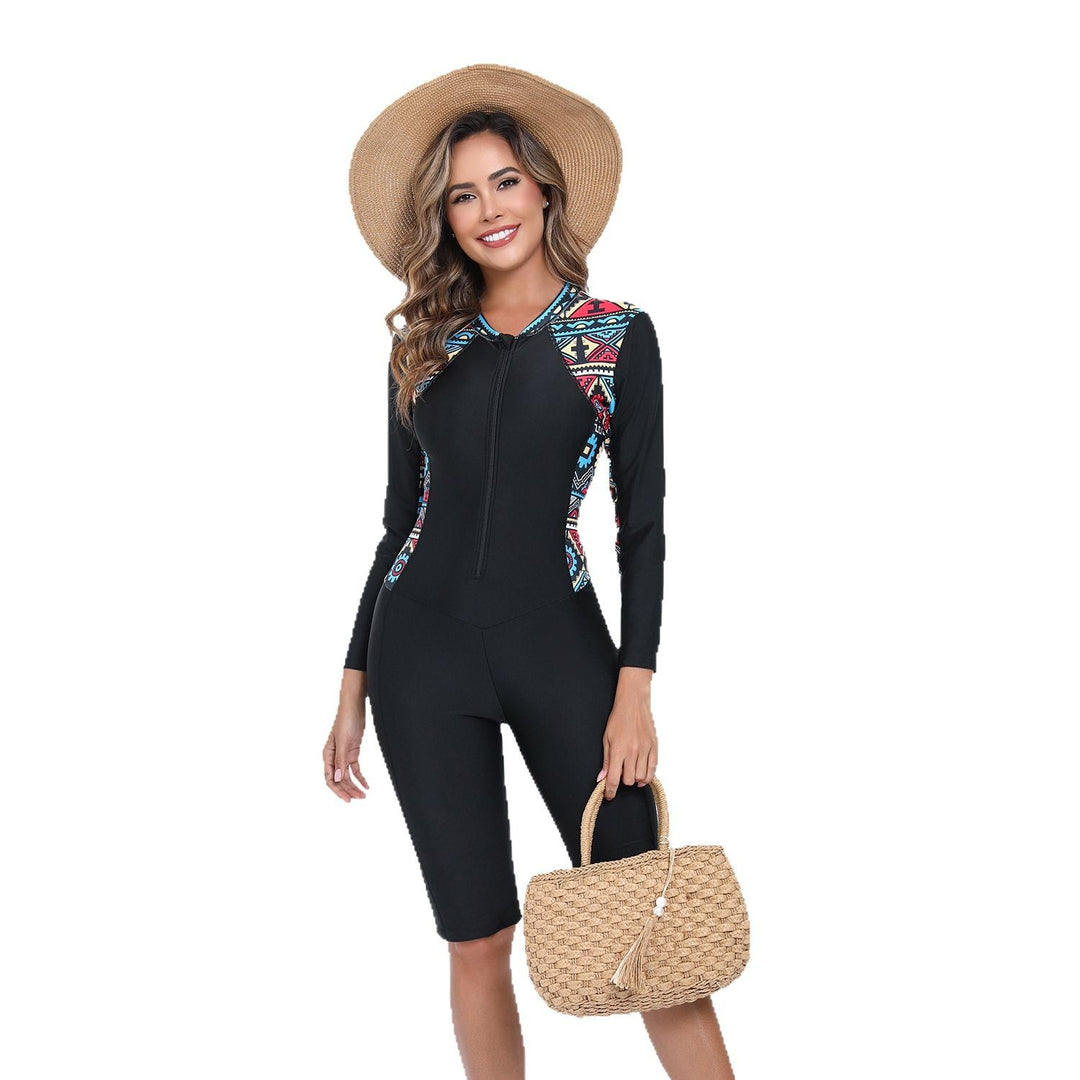 Damen Sportlicher Langarm Surfbadeanzug mit floralem Design Echo Archiv